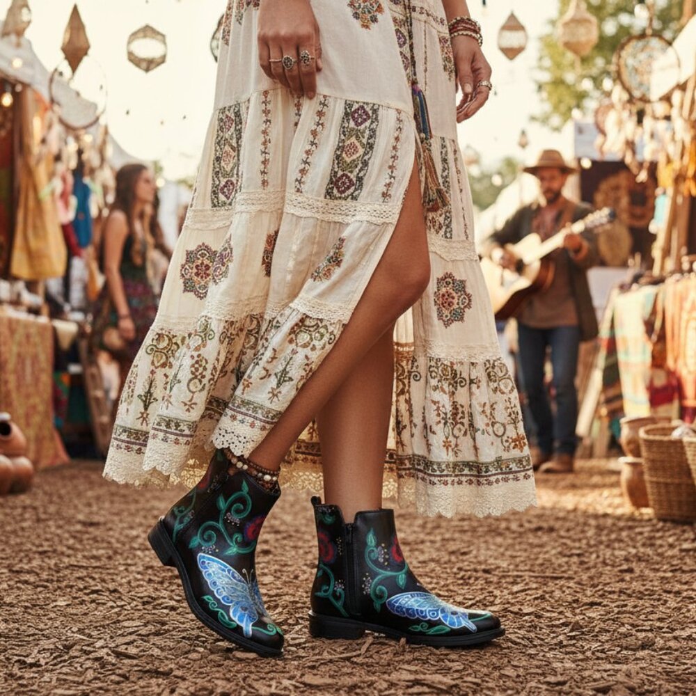 Hand Painted Colorful Butterfly Ankle Boots 8.5 - Picture 11 of 11